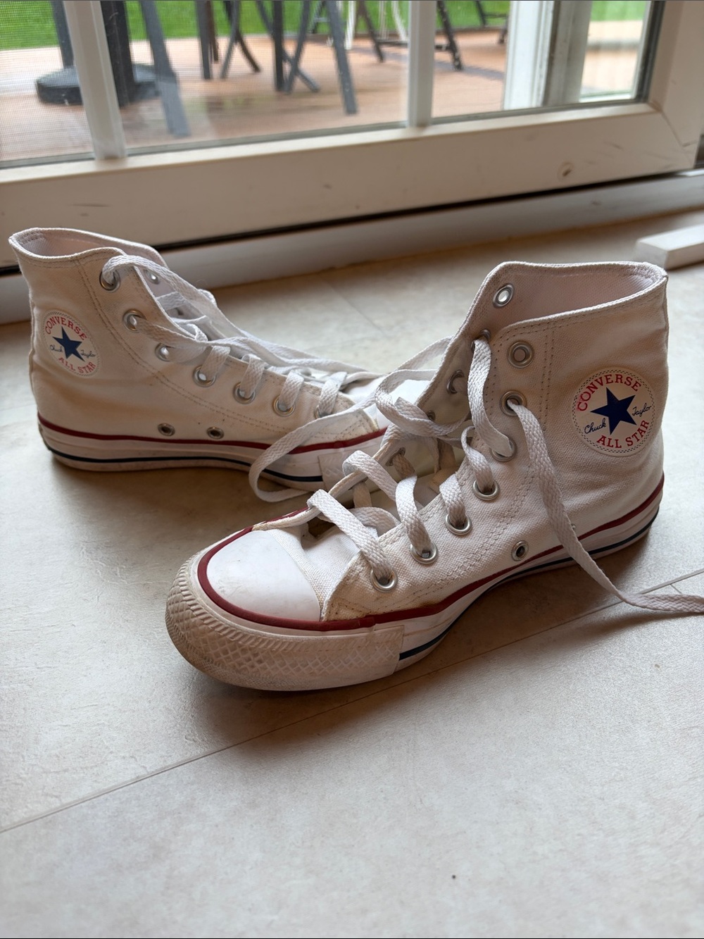 Converse Kids White High-Top Canvas Sneakers with Red Trim
